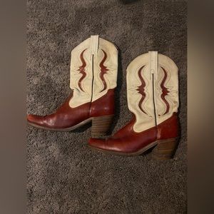 Vintage Frye Red & beige western cowboy boots